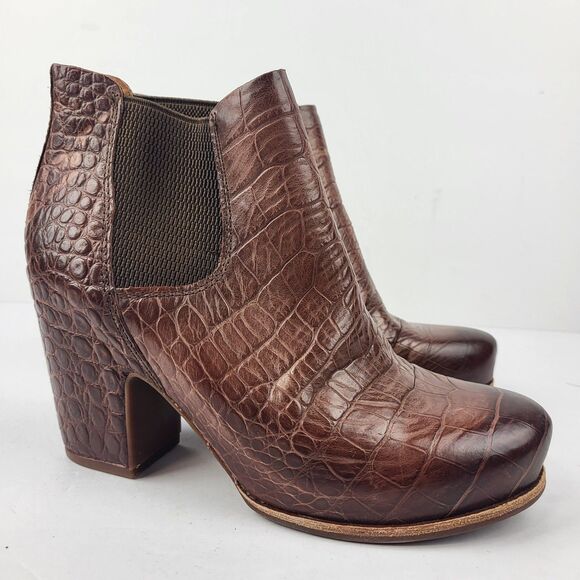Kork-Ease M High (3-3.9 in) Heel Height Boots for Women for  KORK-EASE Shirome croc embossed leather Chelsea Boot Dark Brown 7.5M